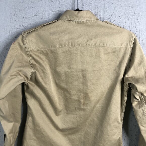 Vintage WWII Uniform Shirt Mens XS Khaki Long Sleeve Red Four Leaf Clover Patch - Picture 16 of 16